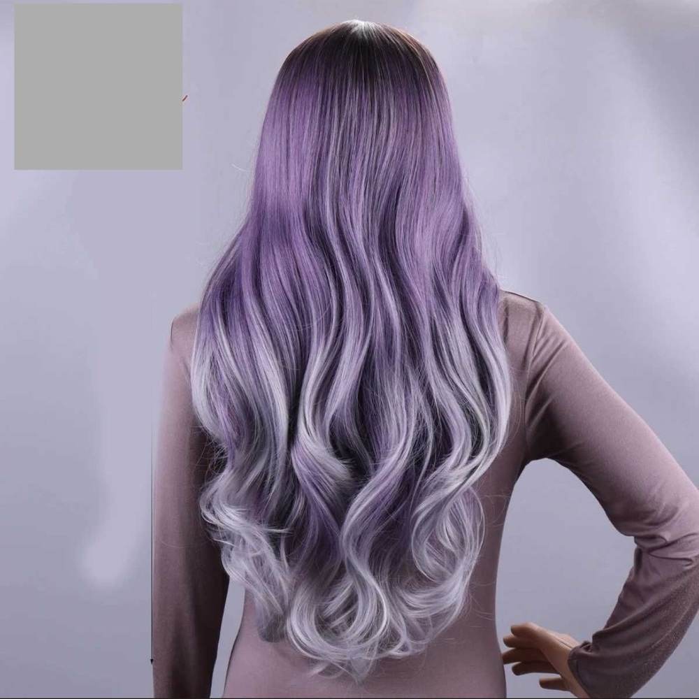 NEW!! Long Wavy Middle Part Ombre Purple Gray Wig 26 Inch long. - Picture 2 of 7